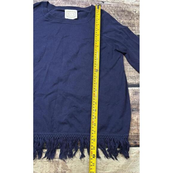 Sail to Sable Sweater Womens Medium Navy Long Sleeve Fringe Hem - Picture 8 of 12